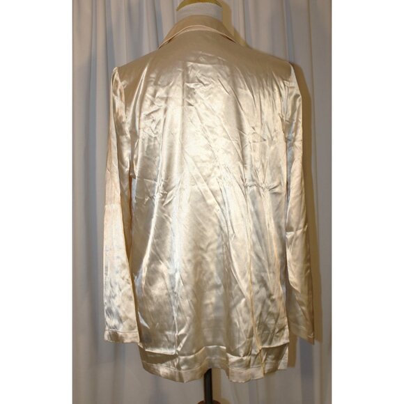 PajamaGram ivory satin 2-piece PJ Pajama Lounge Set Size Medium Elastic Waist - Picture 6 of 9